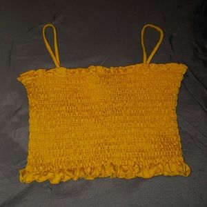 Forever 21 Yellow Scrunch Crop top with spaghetti straps, SMALL